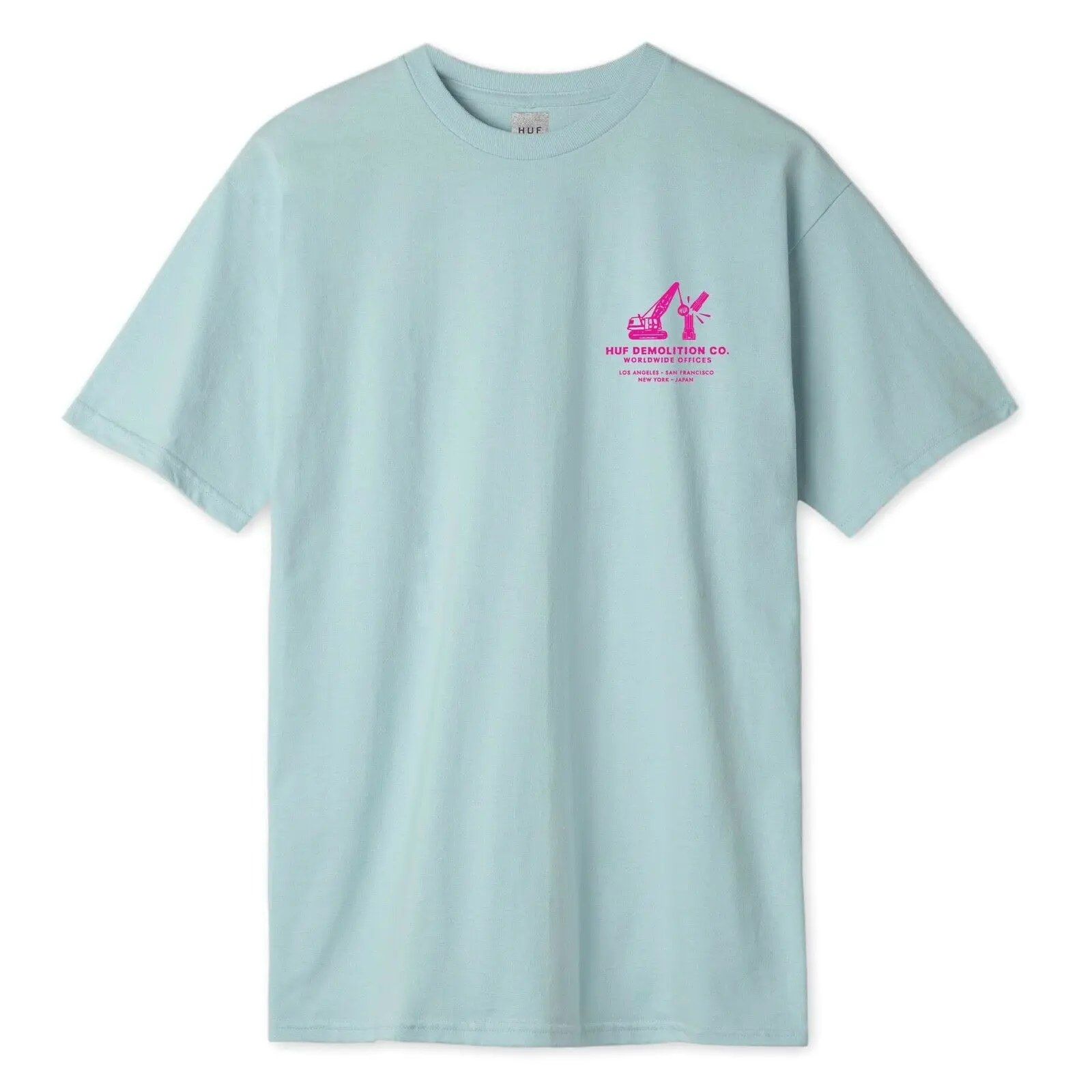 HUF Mens DEMOLITION CREW T-SHIRT Cloud Blue w pink Huf Worldwide Mens TS00926