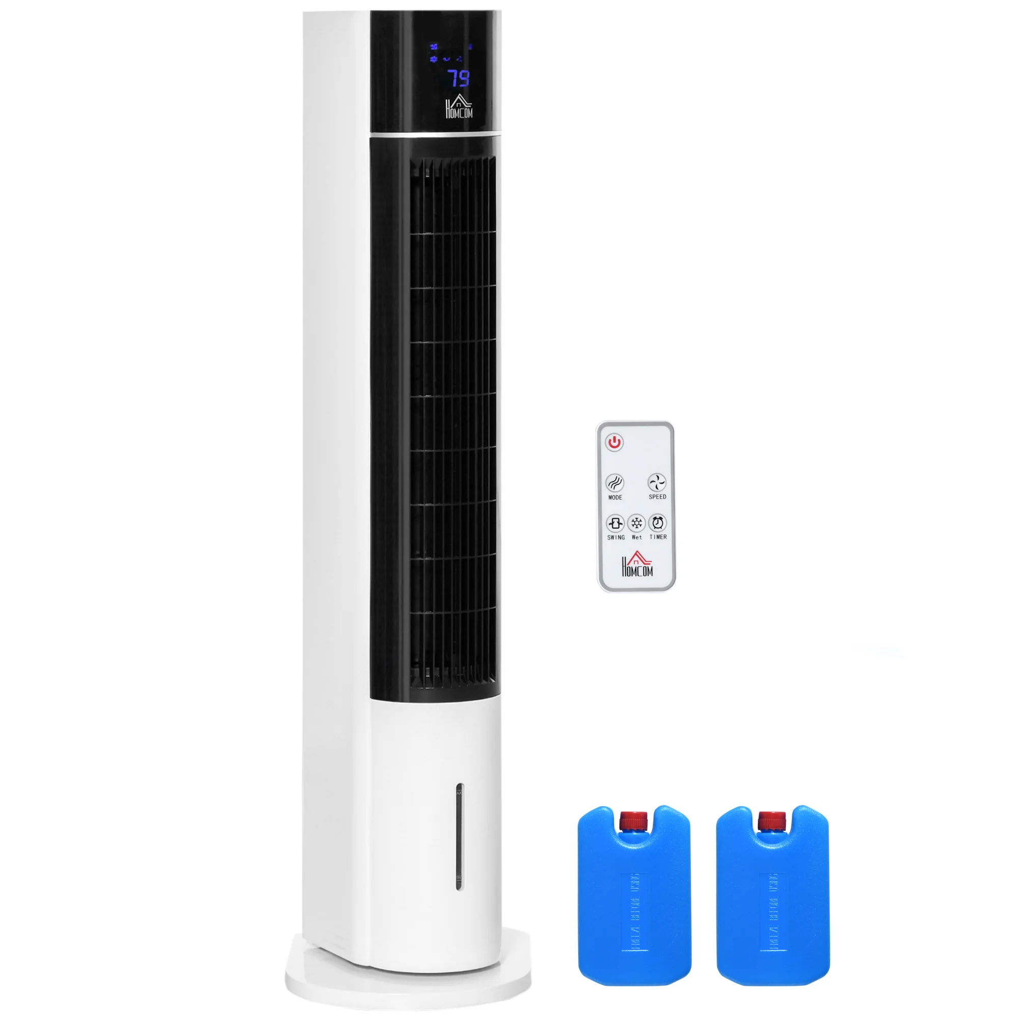 Homcom luchtkoeler met laag energieverbruik, 3-in-1 oscillerende luchtbevochtiger met 3L afstandsbediening, LED-display, 3 snelheden, 3 standen en 12 uur timer, verdampende torenluchtbevochtiger,