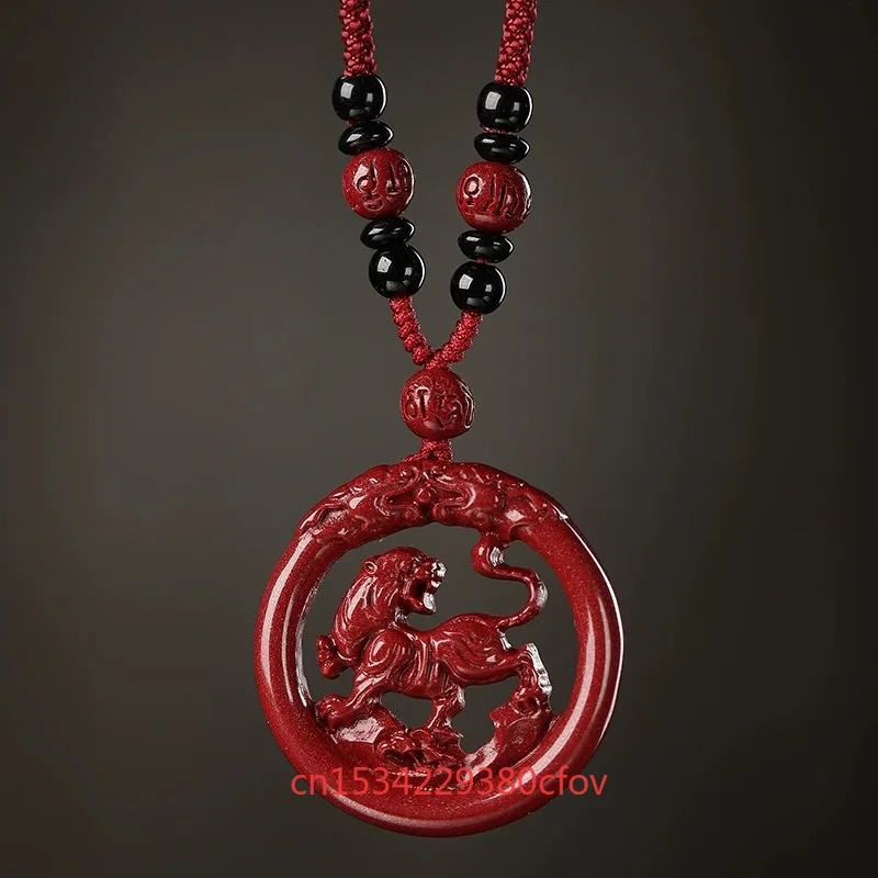 Luxe Rode Cinnaber Chinese Zodiac Holle Dubbelzijdige Hanger Ketting Echte Natuurlijke Sieraden Vrouwen Accessoires Energie Geschenken