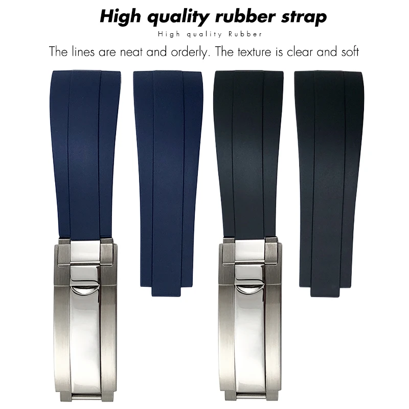 20mm 21mm Rubber Silicone Watchband for Rolex Datejust 41mm Sliding Adjustable Buckle Customized Watch Strap Big Small Wrist