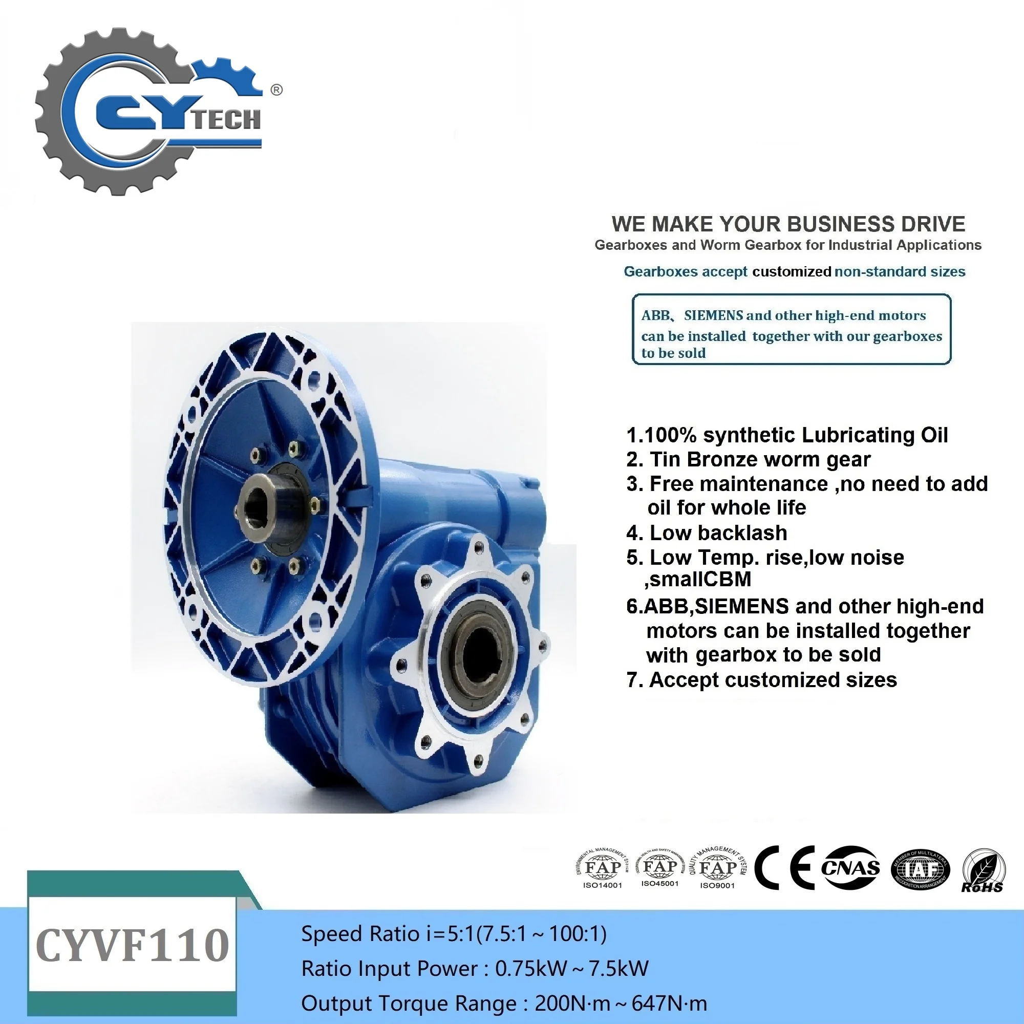 CHENYUE  Worm Gearbox NMVF110  Input 19/24/28/38mm Output 42mm Ratio 5-100  Tin Bronze CNC  Speed  Gear Reducer Free Maintenance