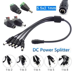 Splitter Adapter Connector 1 Female to 2 3 4 5 6 8 Male Way DC Power Jack Plug Cable 12V 5.5mm*2.1mm For CCTV Camera LED Strip