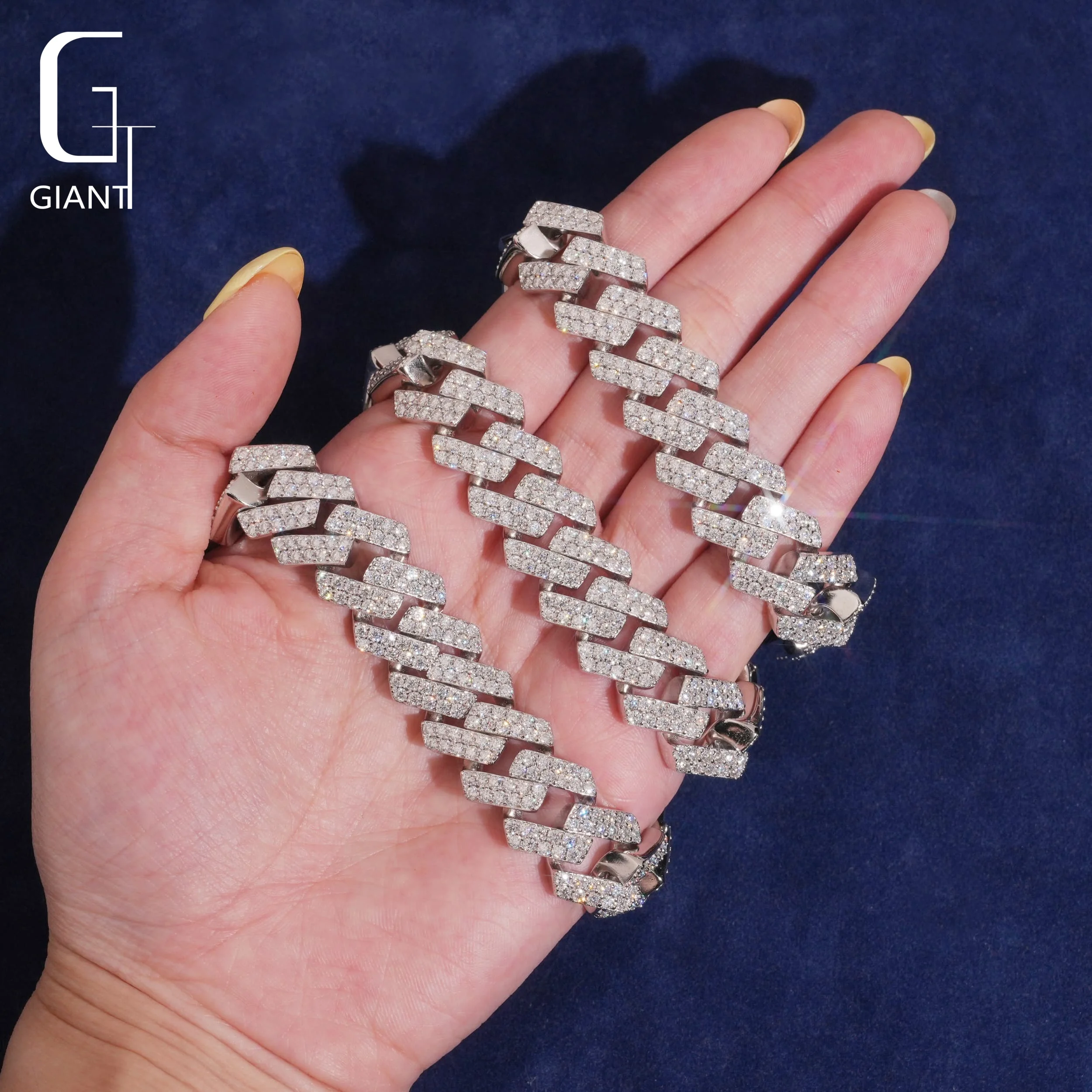 Silver 925 Cuban Link Chain 16MM 2 Rows Cuban Chain Moissanite Chain GRA Certified Fashion Jewelry Necklace for Men Hip Hop...
