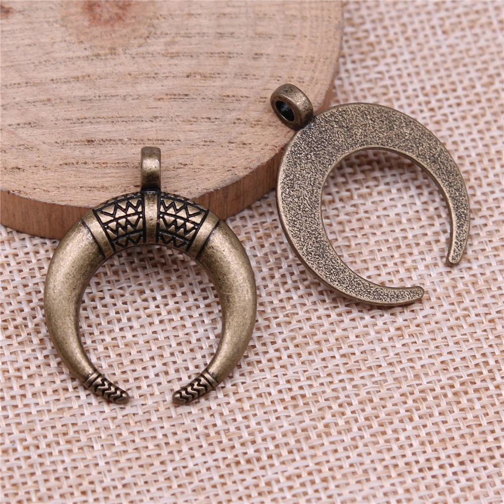 WYSIWYG 5pcs 34x27mm Horns Charm Crescent Moon Pendants For Jewelry Making Antique Silver Color Punk Cow Horn Pendants Charm