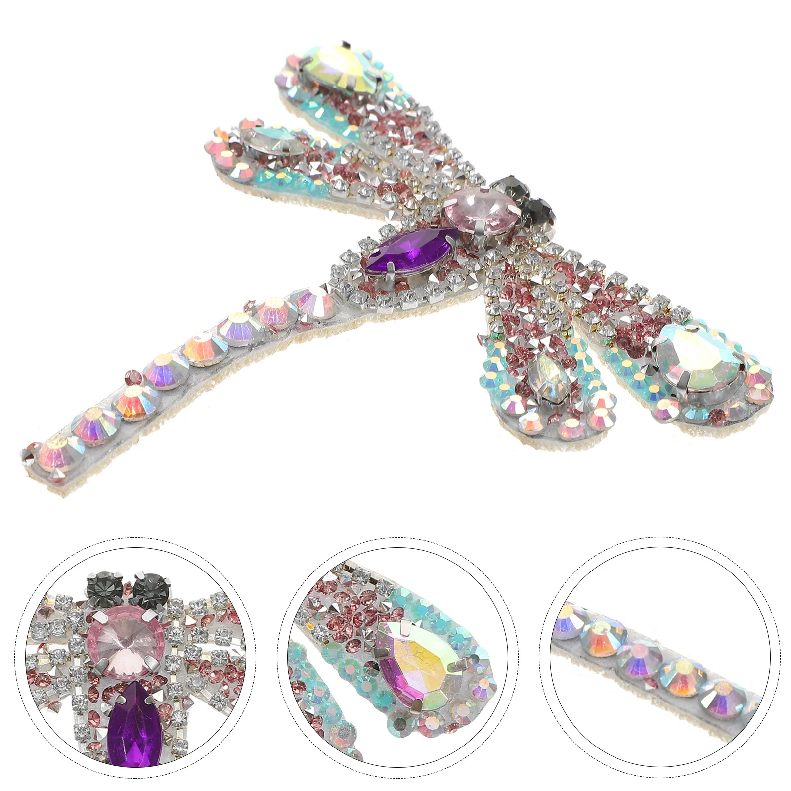 

Rhinestone Dragonfly Patch Iron on Applique Decorative Clothing Hat Shoes DIY Garment Accessory Fashionable Embellishment Badge