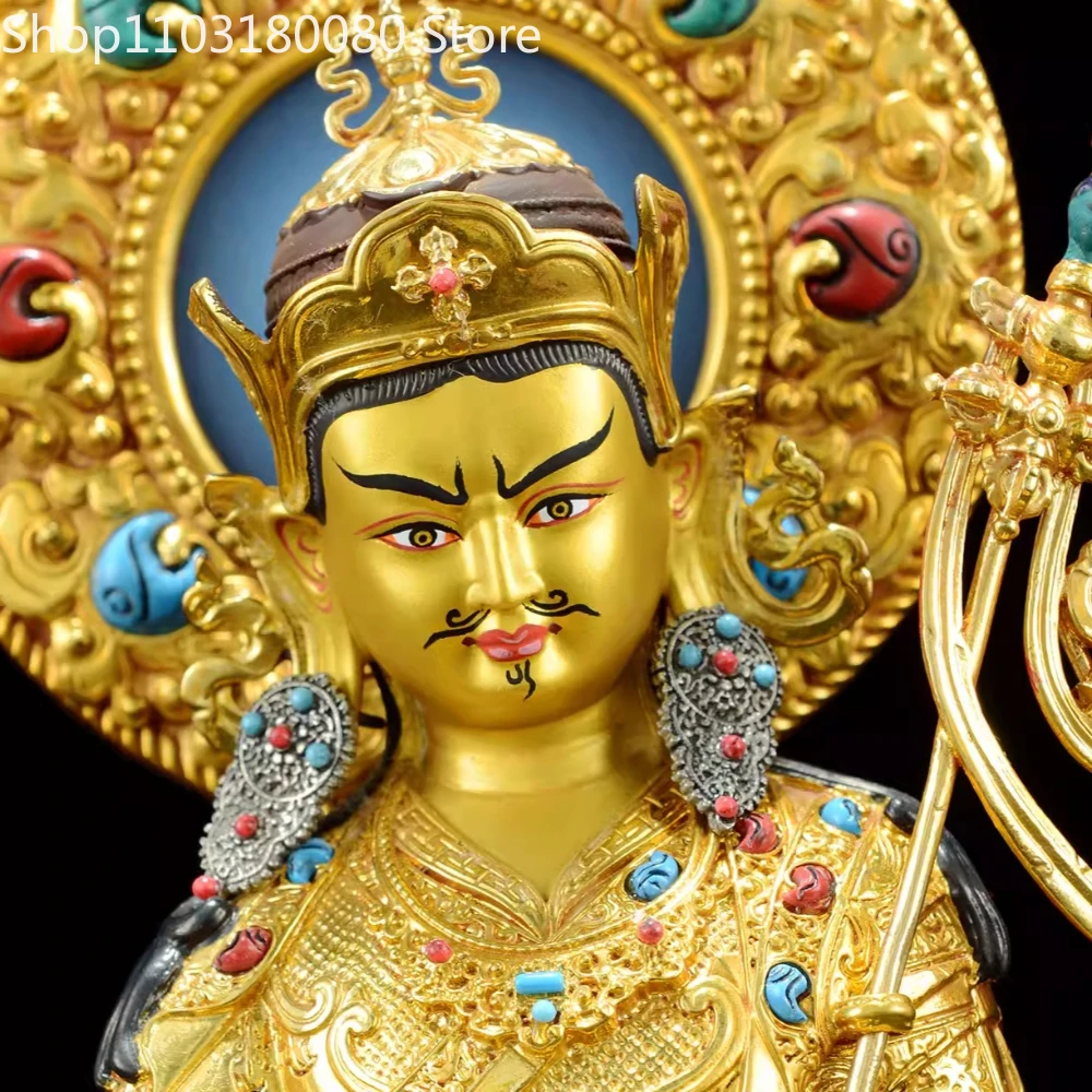 26cm Copper gilding Padmasambhava buddha statue inlay Guru Rinpoche Padma Sambhava sculpture