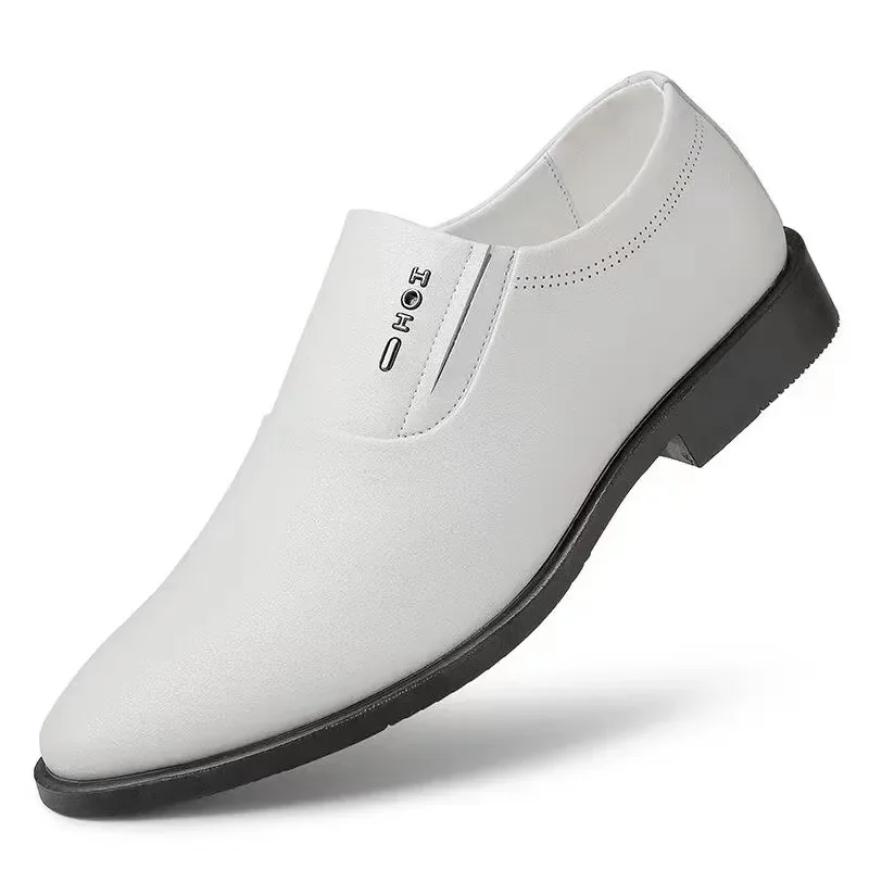 Men Business Formal Leather Shoes White Inner Height Increasing Men Shoes Leather Shoes Slip on Shoes