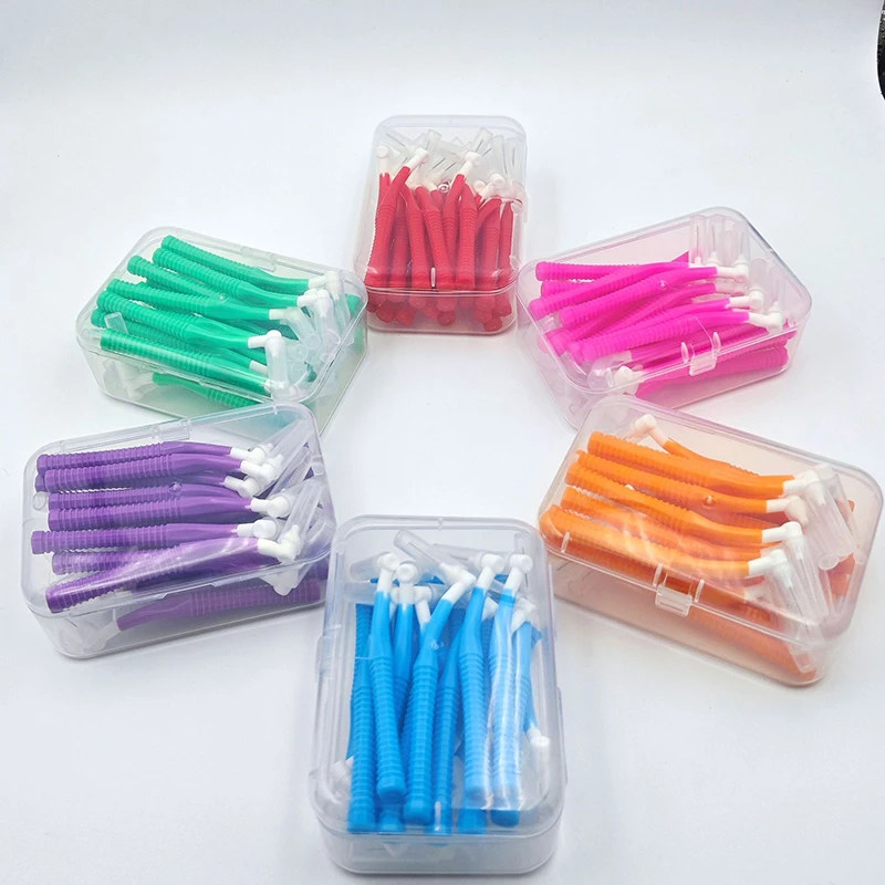 20pcs L Shape Toothbrush Interdental Brush Teeth Cleaning ToothPick Orthodontic Dental Floss Stick for Oral Care(1 Box)