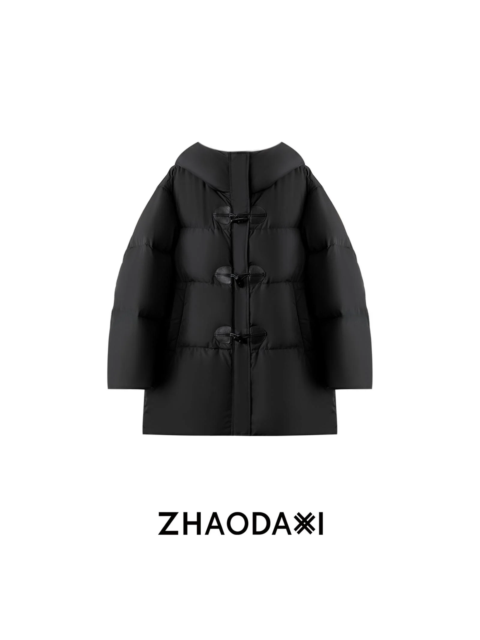 

Zhaodaxi Bread Sle down Jaet 90 White Du down Hooded Stand Collar Retro Horn Button Women's Winter Coat Long Sve