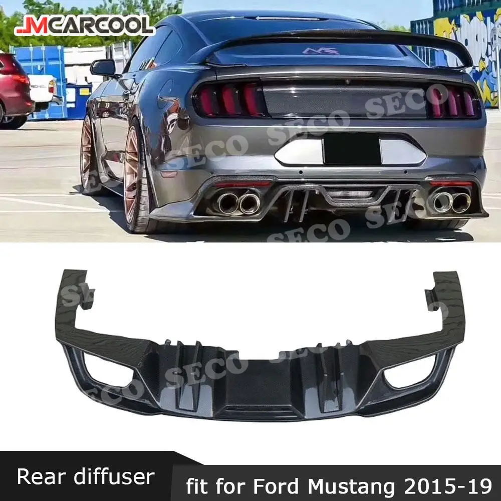 

JMCARCOOL For Ford Mustang 2015- 2019 Cabon Fiber Rear Lip Diffuser Fins Skid Plate Back Bumper Guard Protector Four Outlet