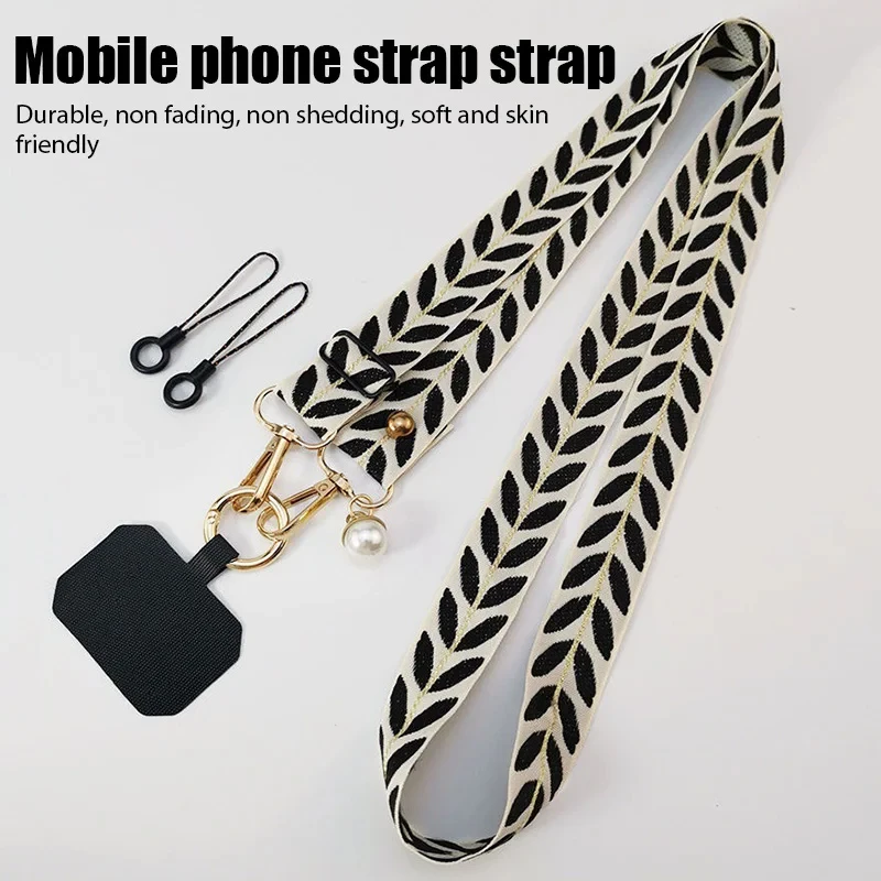 Adjustable Long Mobile Phone Lanyard Crossbody Card Neck Cord Clip Hang Lanyard Pearl Hanging Ornaments Charm Anti-lost Lanyard