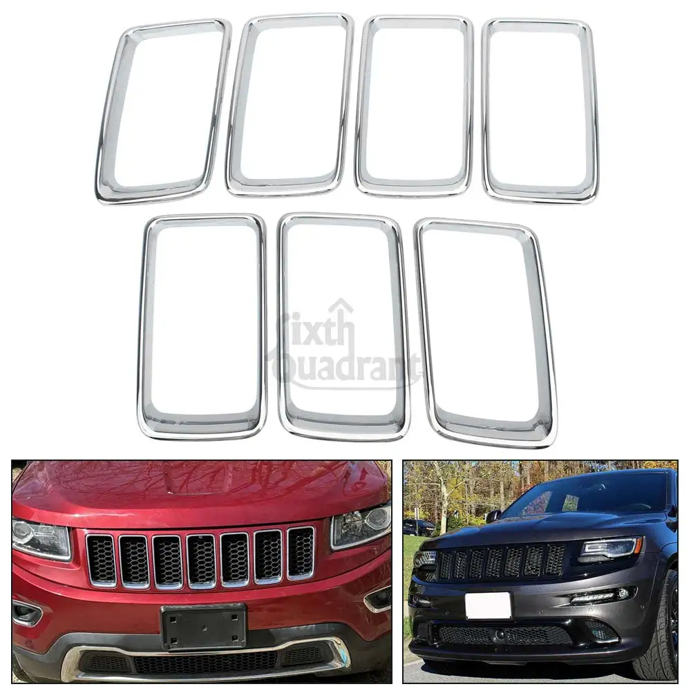 

7pcs/set Front Bumper Grille Grill Inserted Ring Trim Cover ABS Plastic For 2014 2015 2016 Jeep Grand Cherokee Car Accessories