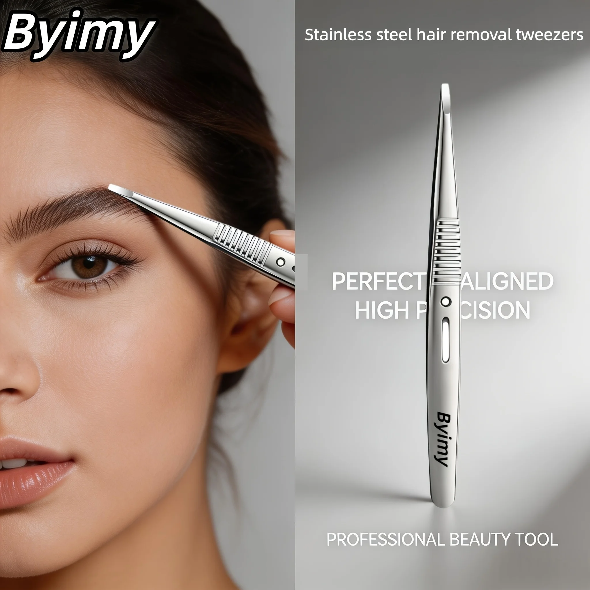 Byimy Precision Flat Tip Tweezers Stainless Steel Eyebrow Hair Removal Plucker Beauty Tool 11.5cm