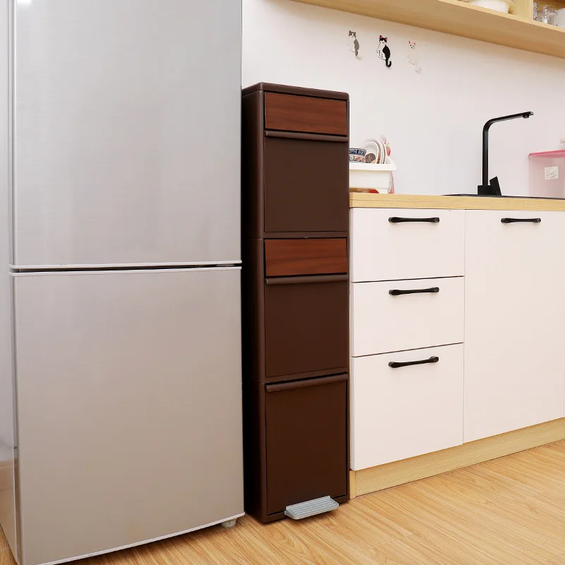 Log style double-layer classification storage box, kitchen classification trash can gap storage cabinet