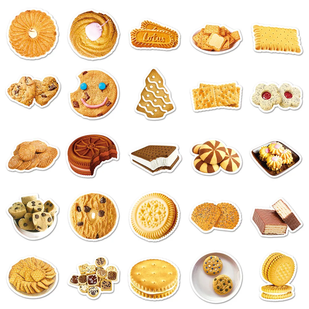 10/30/50PCS Mixed Real Cookie Stickers Funny Decoration Fridge Phone Laptop Scrapbook Classic Food Graffiti Decals Kids Gift Toy