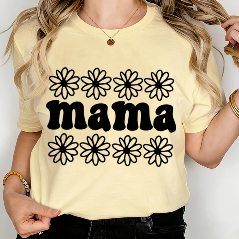 

2026 Mama Vintage Flower Print T Shirts Mom Life Casual Short Sleeve Streetwear Women Fashion Mother's Gifts T-shirts