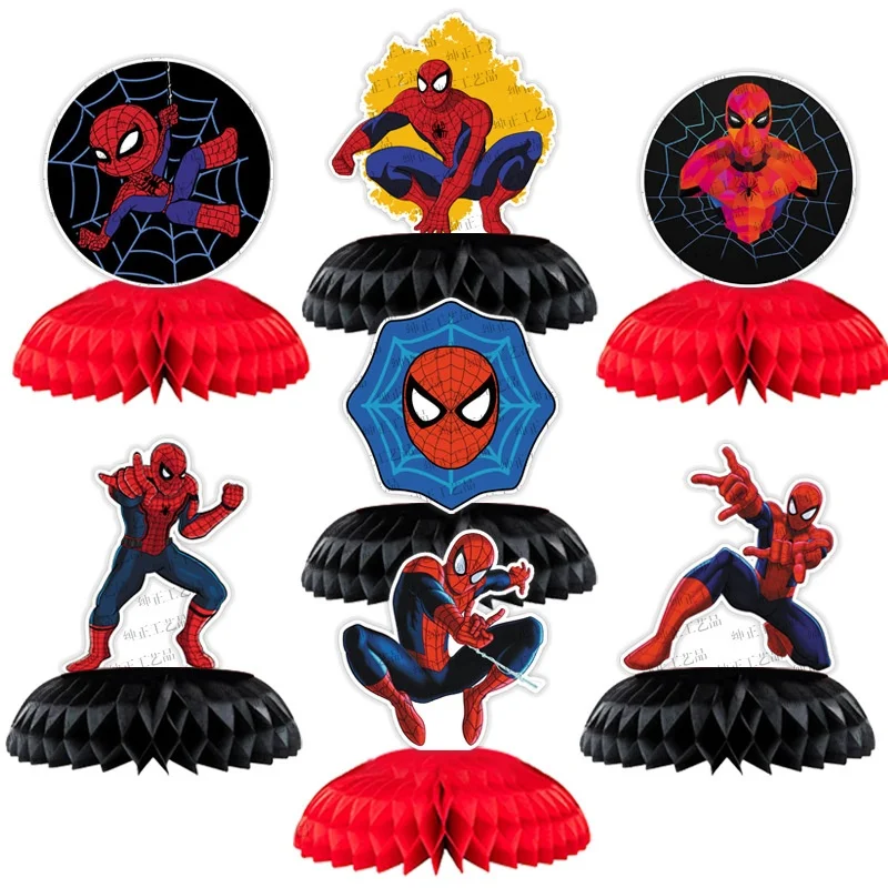

New Set of 7 Spider-Man Birthday Party Decorations Kids Party Supplies Honeycomb Decoration Cake Decoration Background
