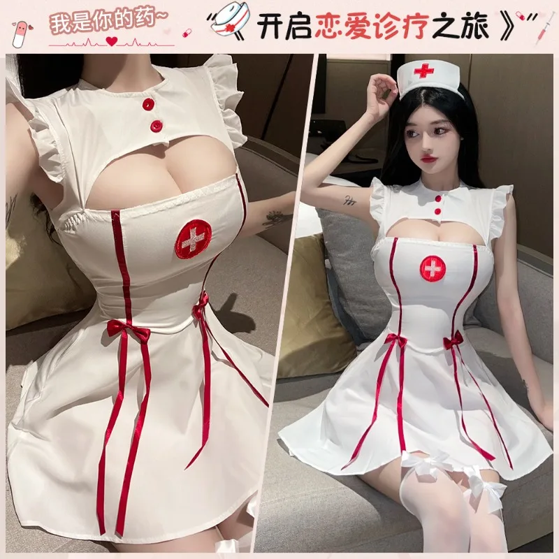 

Women Hollow Out Sexy Nurse Uniform Costumes Live Show Porno Lingerie Outfit Lace Sleepwear Doctor Sister Bed Temptation Dress