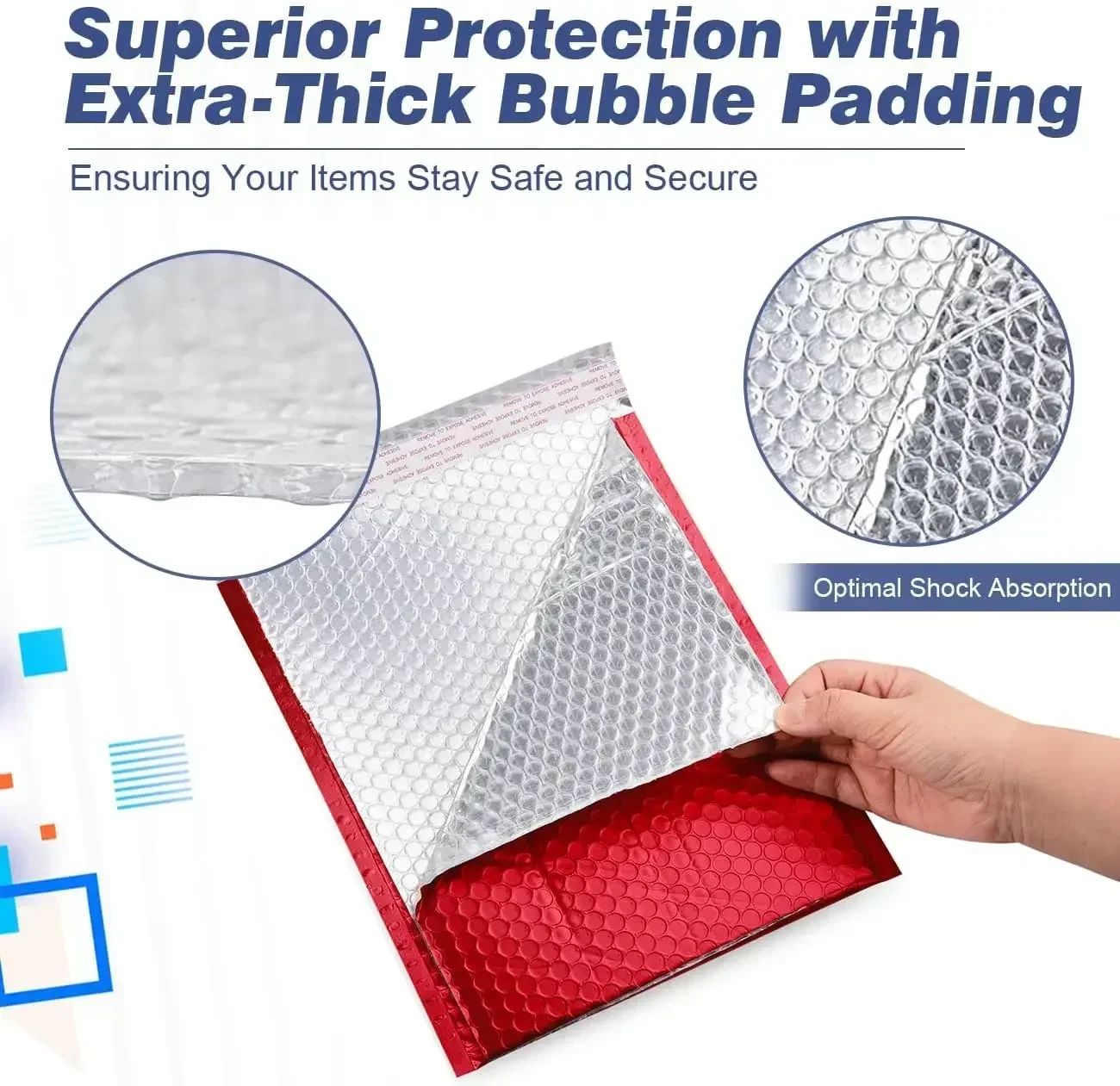 Holographic Bubble Mailer Red 50Pcs Mailing Envelope Waterproof Courier Bag Padded Bubble Envelopes Pack Bag for Shipping