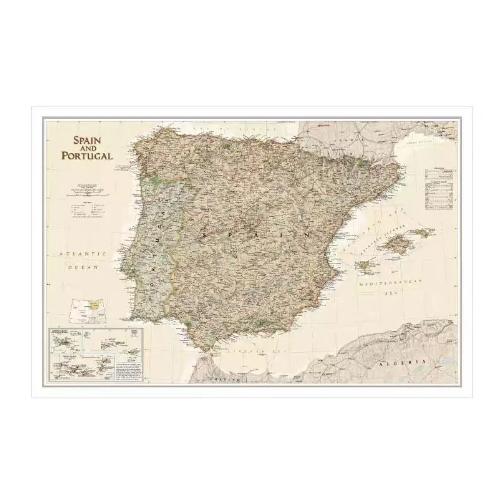 Vintage Portugal and Spain Map Posters Prints Library Wall Chart Gift - Cotton Canvas Painting Wall Art Decor For Room Offices