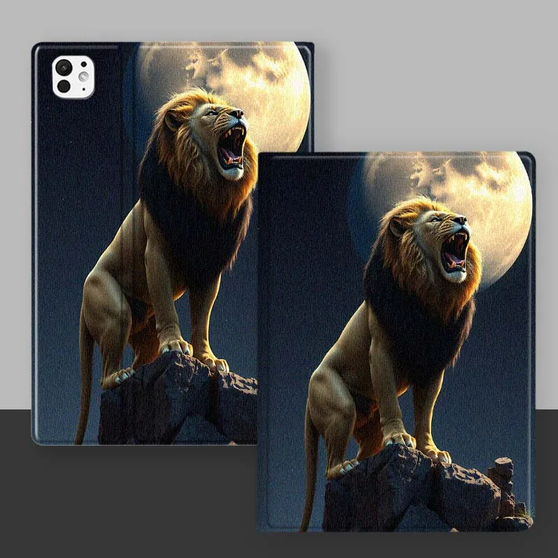 

Lion Roaring Night Moon Rock Cover For iPad Pro Mini Air 1 2 3 4 5 6 7 10 11 th 8 9 gen 11 M4 M5 Foldable Tablet Case