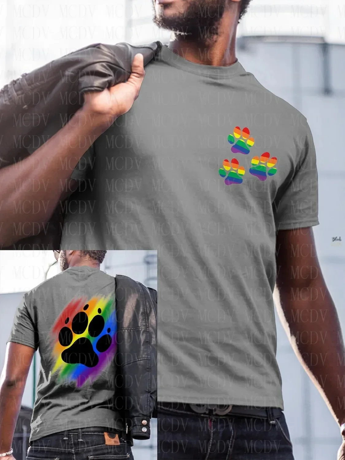 Men's Rainbow Dog Paws Casual Printed T-Shirt Summer Tees Tops  The Colorful The Best He Him Hole LGBT3D Printed T Shirt