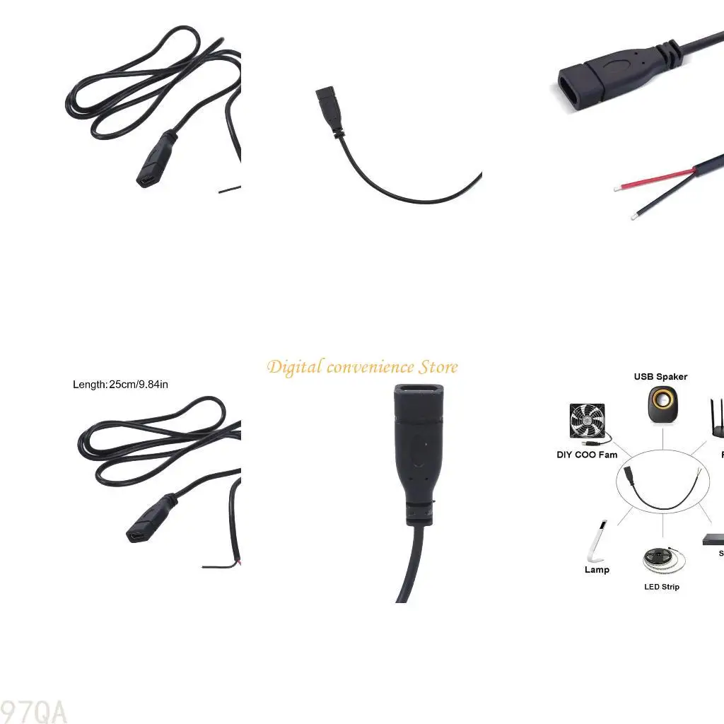 

97QA USB C to 2Pin Bare Wire Open End Power Cable USB Type C Female to 2Pin Pigtail Cable for USB Type C Equipment Installed