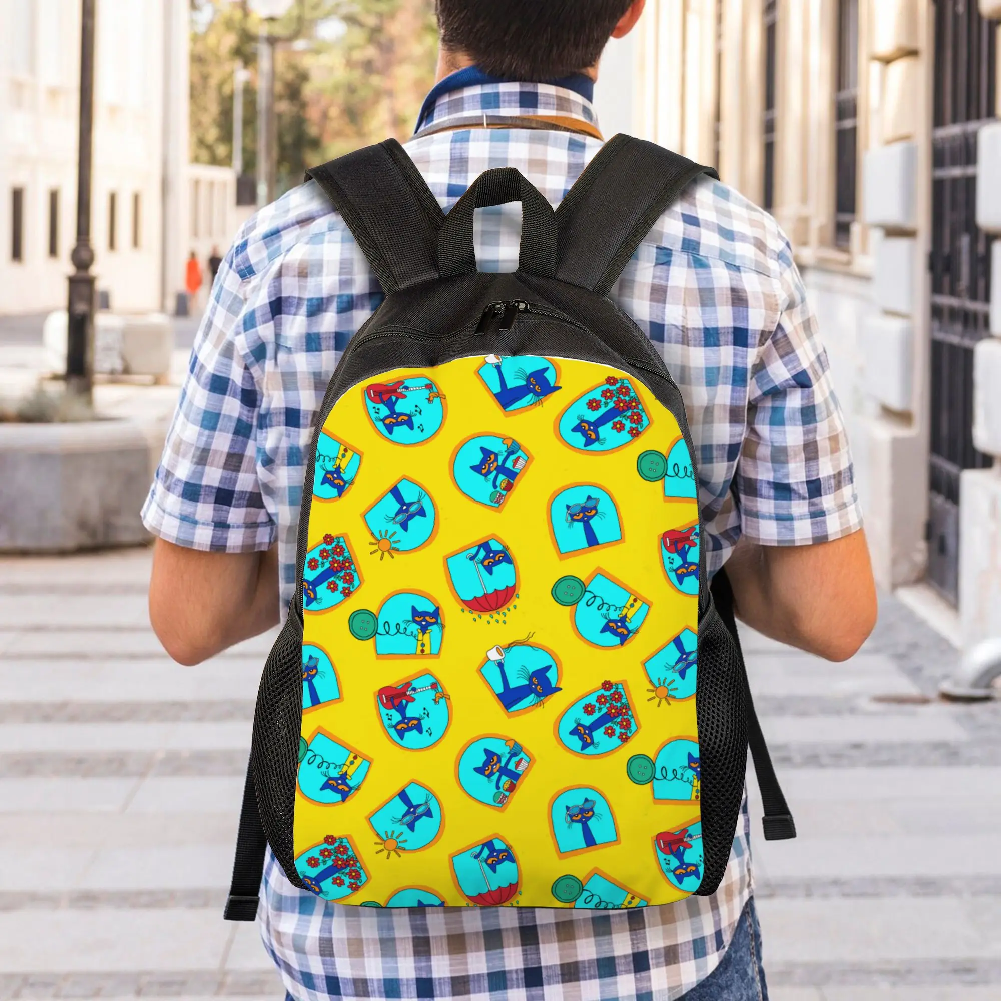 Pete the Cat   Backpack for Men Women Fashion Student Work Daypack Cartoon Kitten Laptop Computer Shoulder Bag Gift