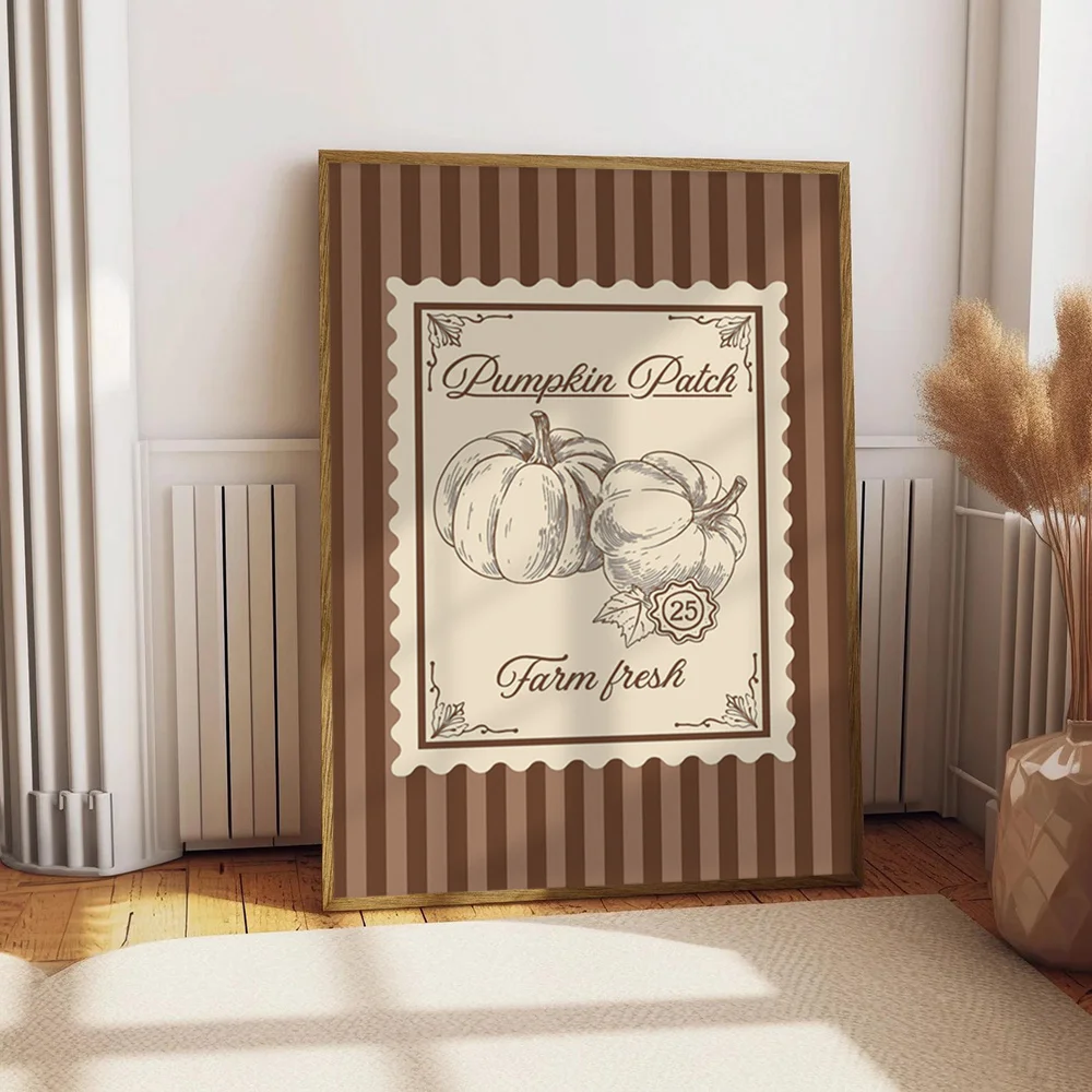 Vintage Halloween Pumpkin Patch Poster Modern Autumn Harvest Stripe Canvas Wall Art Prints Fresh Farm Wall Decor for Living Room