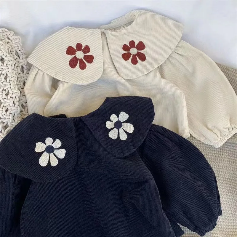 Lotus Leaf Collar Big Flower Children's Clothing Autumn New Product for Girls Spring Embroidery Long Sleeved Shirt Trend