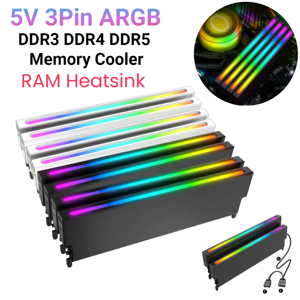 

Memory Module Cooler 5V 3PIN ARGB AURA Sync RAM Heatsink Radiator DDR3 DDR4 DDR5 Heat Spreader Cooler for Desktop PC RAM Memory