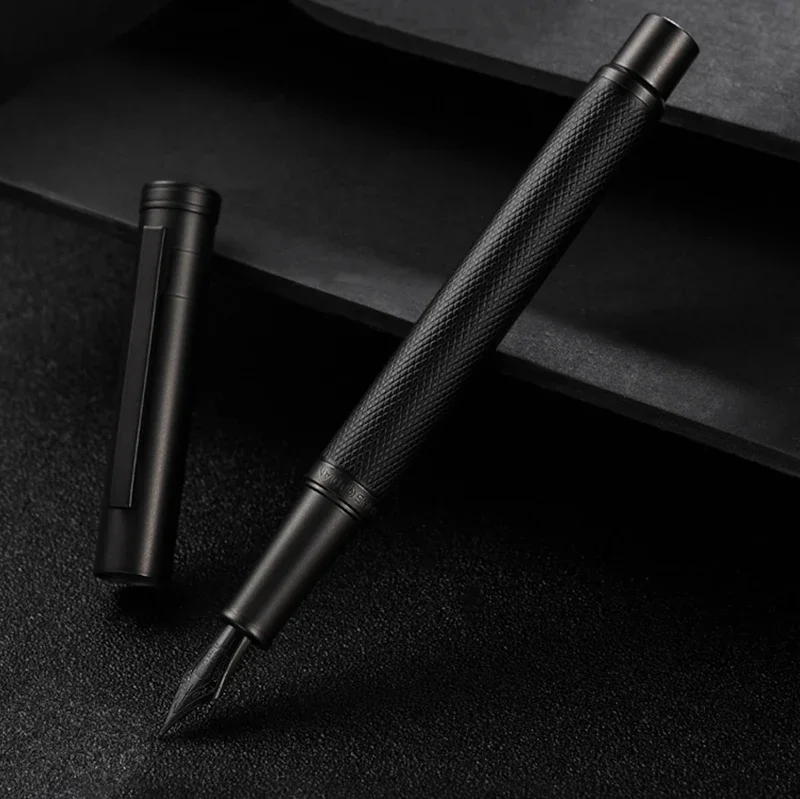 

Hongdian Black Metal Fountain Pen Ink Pen Titanium Black Fine Nib Beautiful Tree Texture Business Office school supplies Writing
