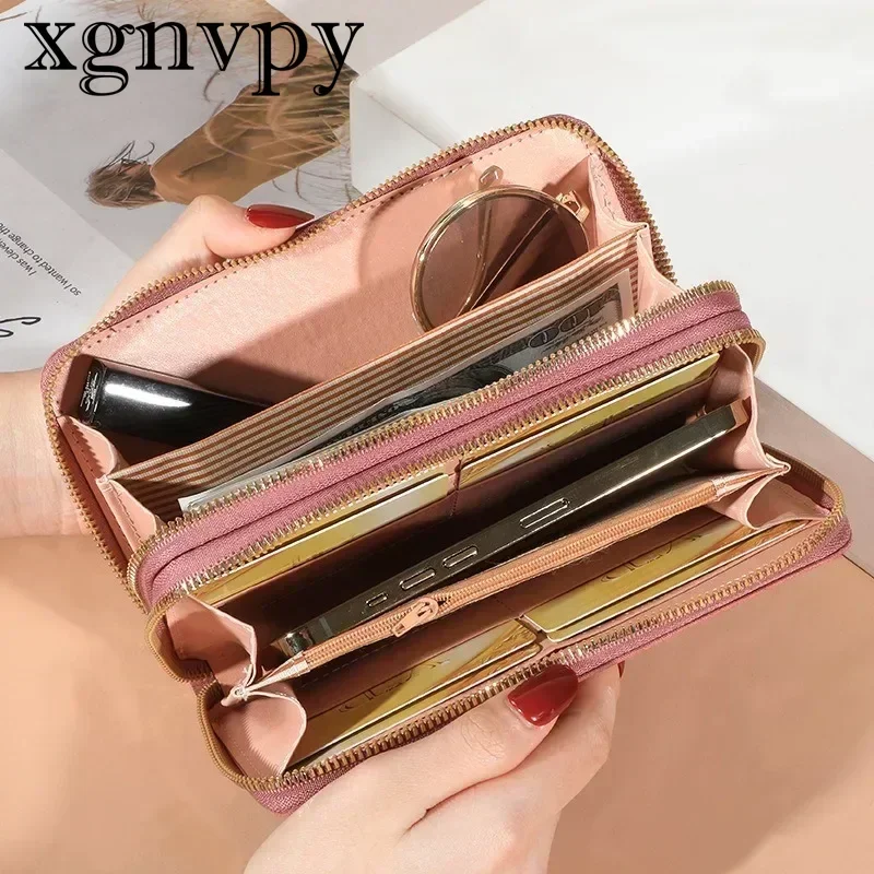 xgnvpy Women's Wallet Female Purses Tassel Coin Purse Card Holder Wallets Double Zipper Pu Leather Clutch Luxury Money Phone Bag