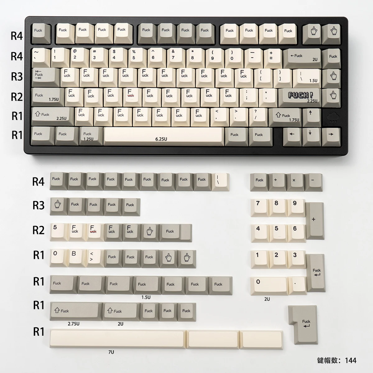 144 toetsen Vintage Grijs FK Mechanisch Toetsenbord Keycap PBT Sublimatie Complete Set Cherry Profiel voor Gaming Toetsenbord Key Caps
