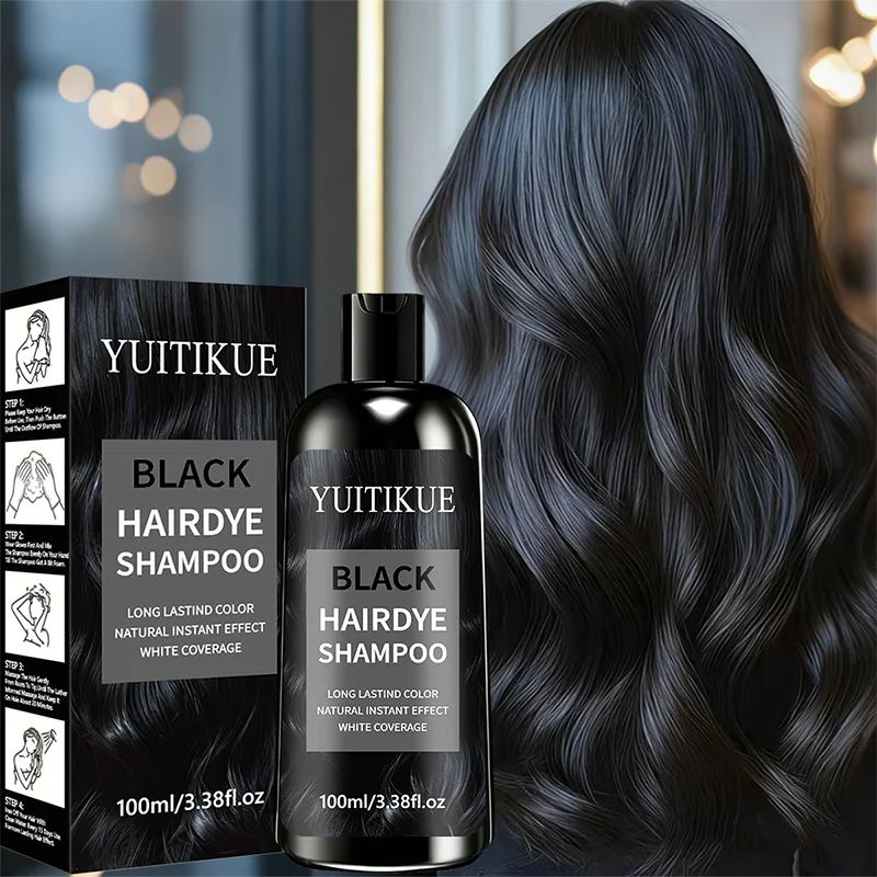 Black Hair Dye Shampoo 100ml White Coverage Long Lasting Natural Instant Effect Hair Coloring Care Shampoo