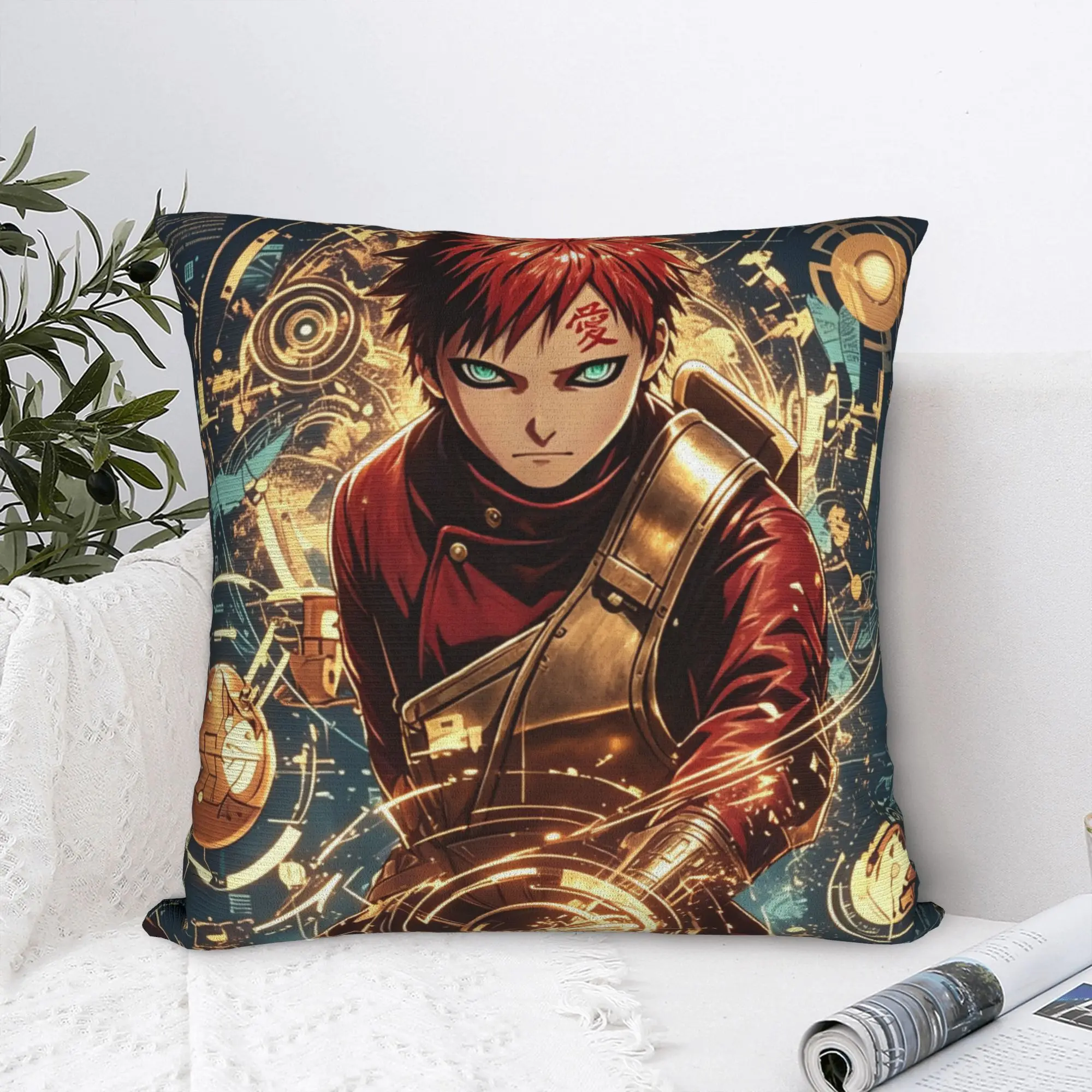 Nordic Style N-Narutoes Gaaras Cushion Covers 40x40cm Polyester Cool Anime Pillow Case for Car Square Pillowcase Home Decorative
