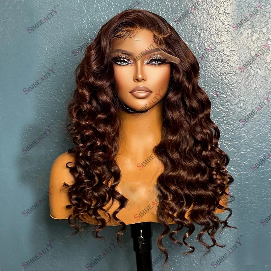 

Lace Front Human Hair Women Wig Brown Deep Wave Natural Hairline Pre Plucked 13x6 Lace Front Wig 180 Density Remy Indian Hair