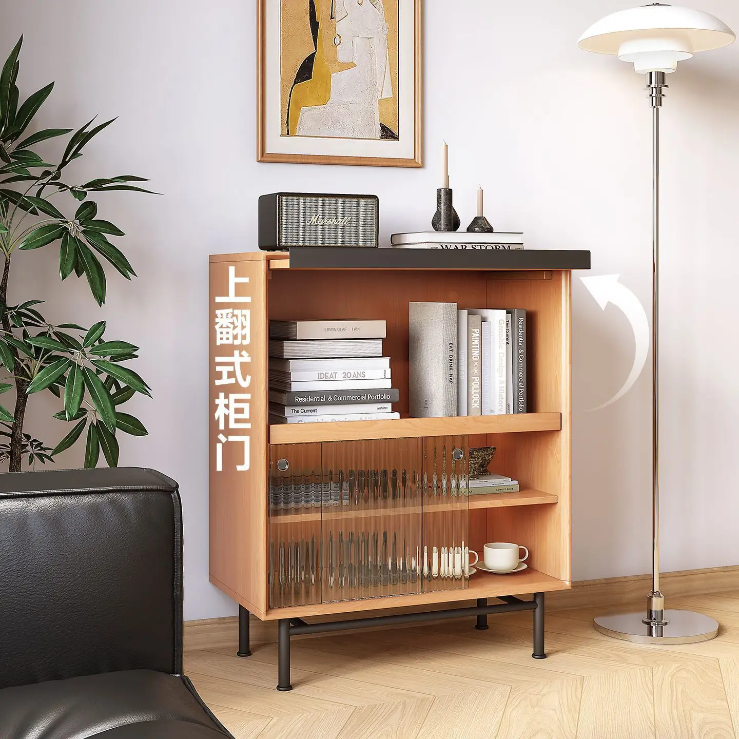HYS poplar side cabinet storage retro color matching storage integrated wall dining side cabinet living room display cabinet
