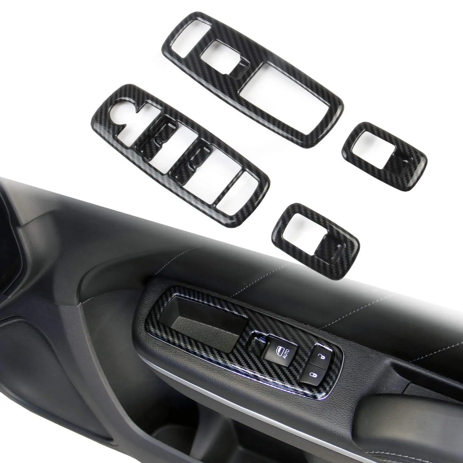 4pcs/set Black+Carbon Fiber Style Window Lift Trim Switch Panel Cover Trim for Dodge Charger 2016-2021 Interior Deco Accessories