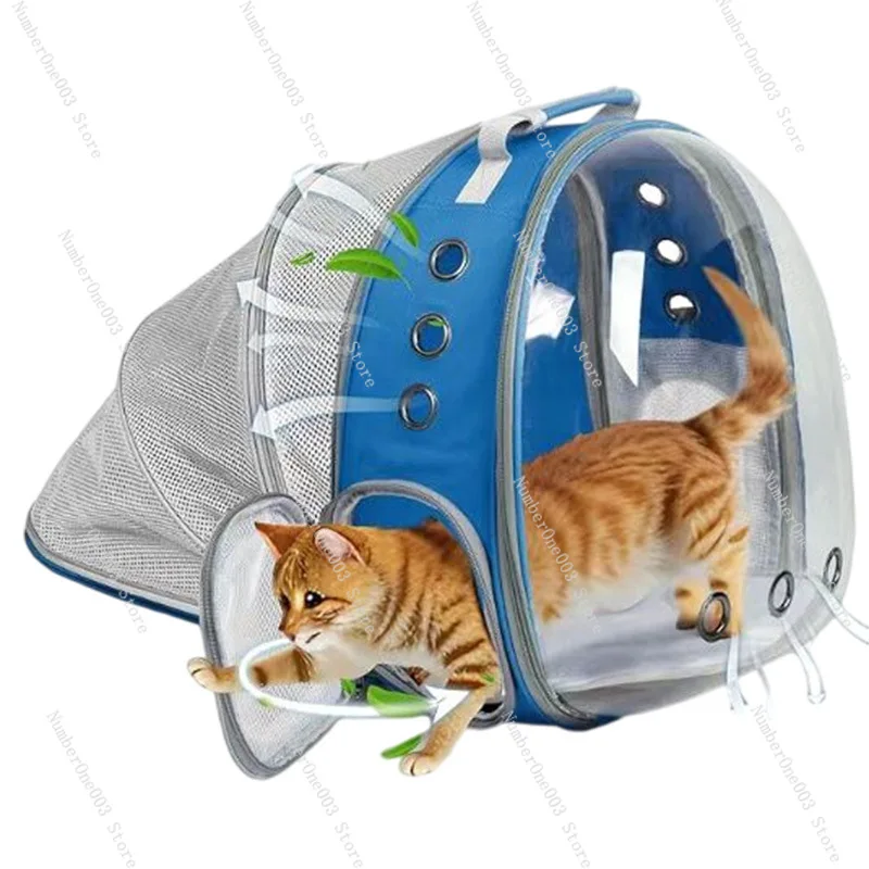 Expandable Cat Carrier Backpack Transparent Mesh Outdoor Panoramic Portable Pet Bag Large Capacity
