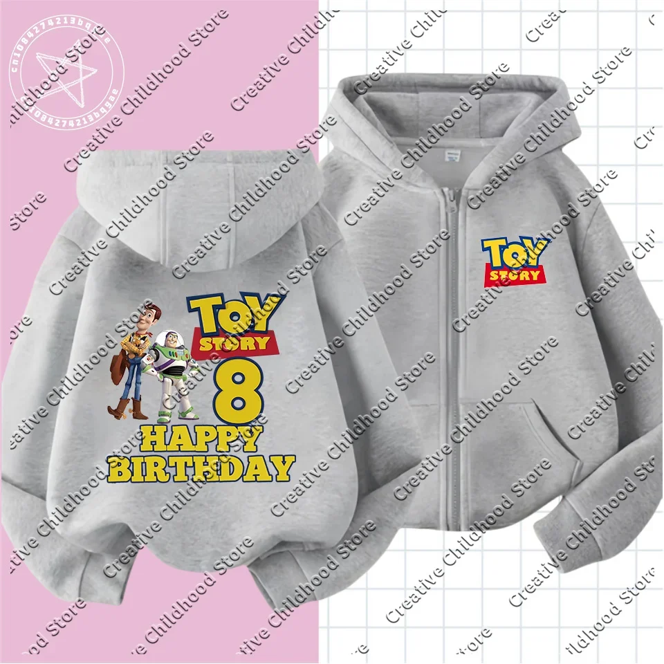 Hoodie ritsleting anak-anak Disney mainan anak laki-laki perempuan hoodie ulang tahun 1-14 Woody Buzz Lightyear pakaian Kawaii kartun Anime sweter anak laki-laki perempuan