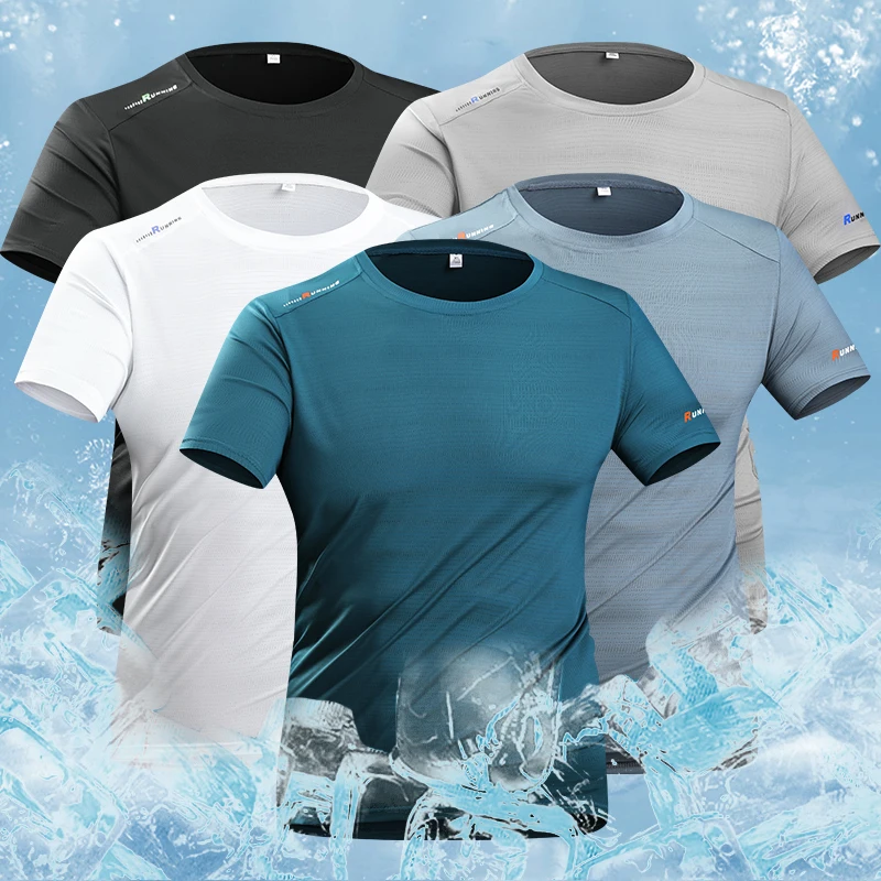 

New Summer Ice Silk Short Sleeve Mens T Shirt Breathable And Quick Drying Loose Casual Short Sleeve Sports M-5XL