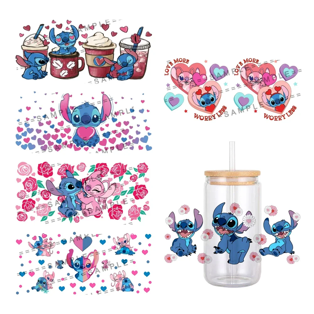 

Minis Valentine's Day Disney Cartoon Stitch UV DTF Transfer Sticker Waterproof Transfers Decals For 16oz Glass Cup Wrap Stickers