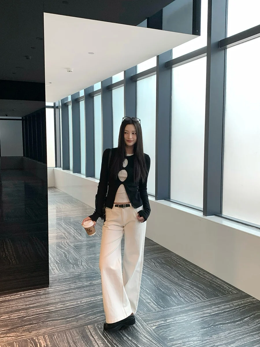 

Low Waist Wide Leg Straight Cut Elastic Pants Women Casual Spring New Sle Versatile Slimming Long Trousers Cotton Fabric