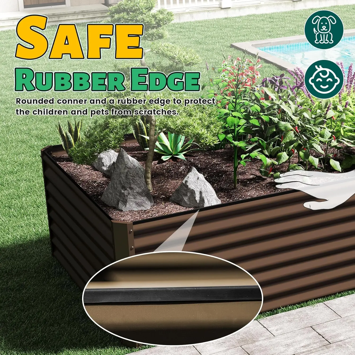 8x4x2ft Galvanized Raised Garden Bed, Outdoor Planter Garden Boxes Large Metal Planter Box, Brown