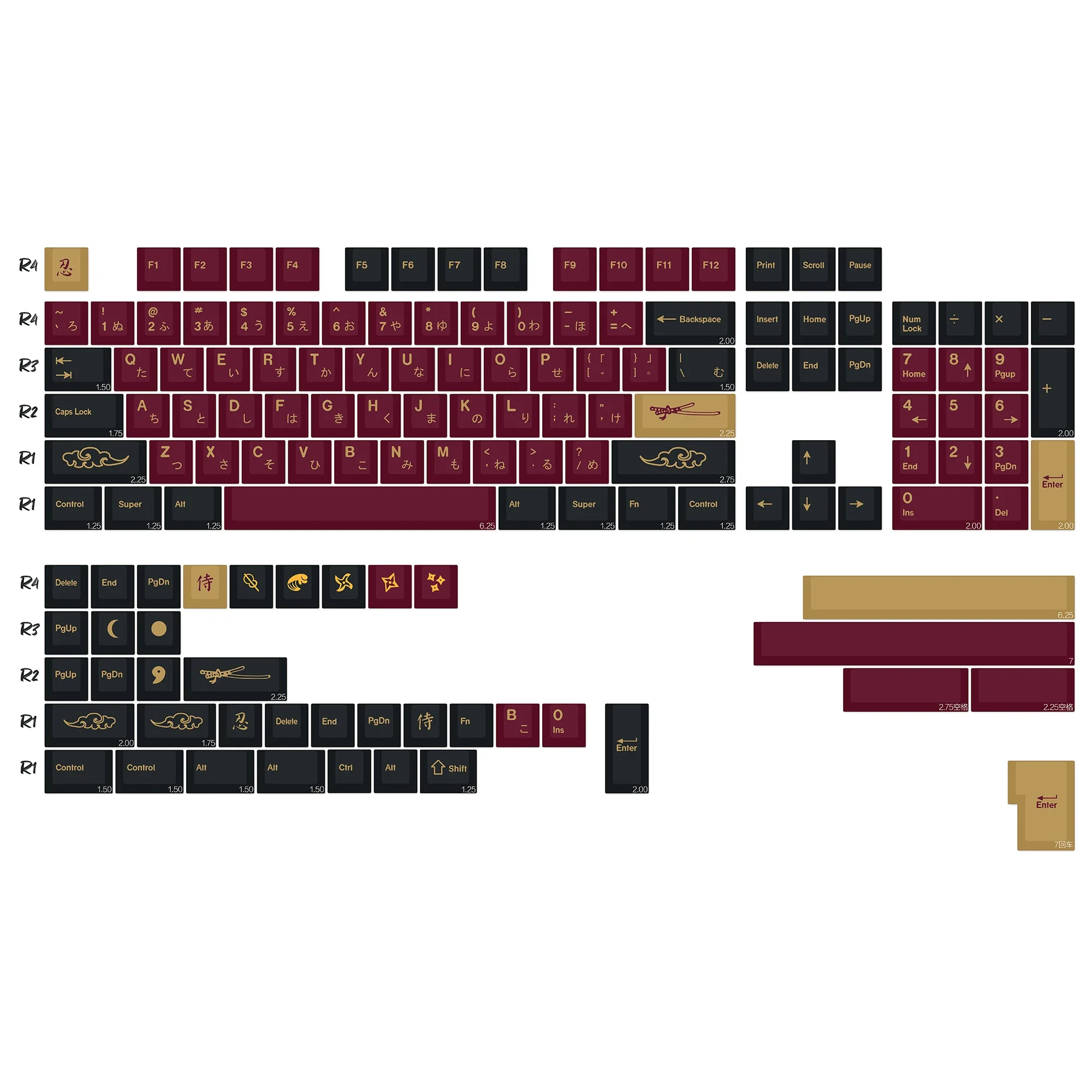 KBDiy Koreanische Tastenkappen Retro GMK Red Samurai Cherry Profile PBT Ailce Tastenkappen-Set für 60% Gaming Mechanische Tastatur – Detail 3