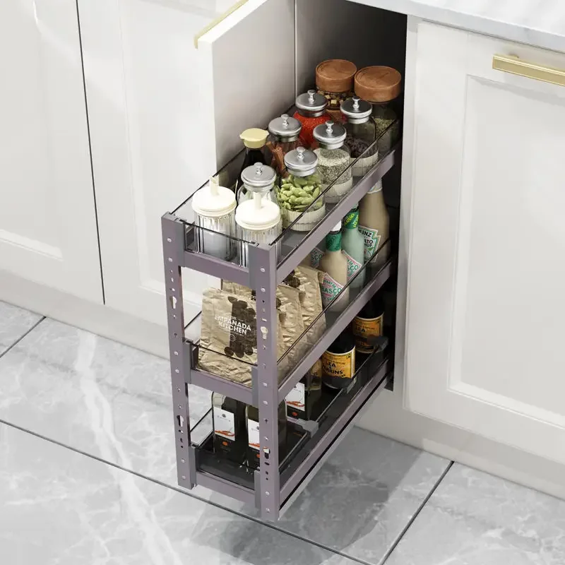 Kitchen cabinet narrow cabinet bottom with amethyst pull basket glass narrow seasoning basket pull seasoning