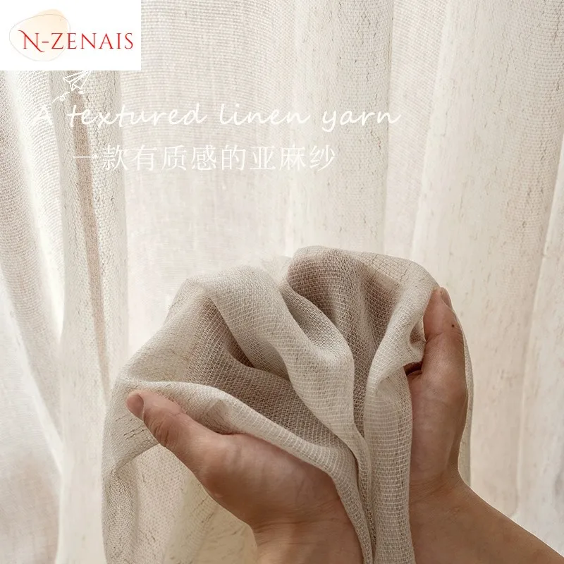 Japanese Linen Living Room Bedroom Bay Window Cotton and Linen Gauze High-end Mid-century Style Luxury Custom Size Curtain