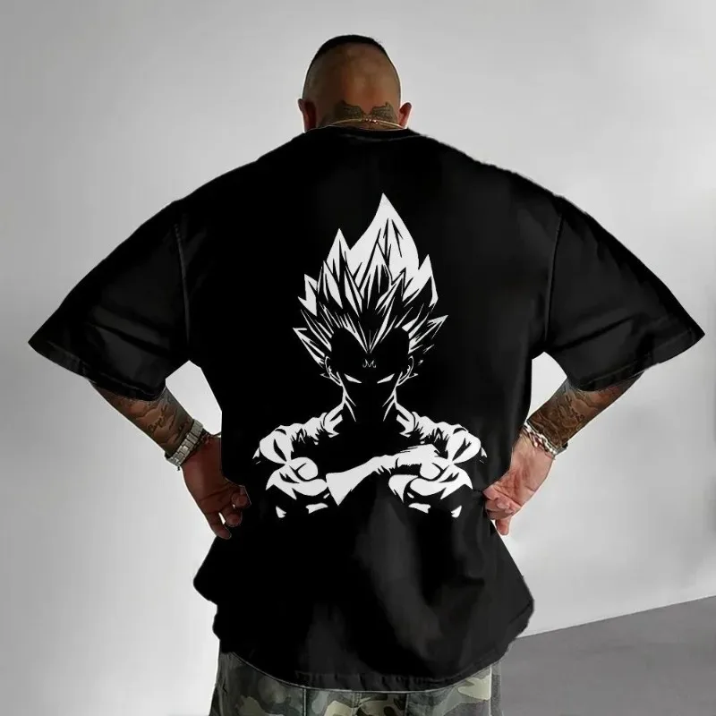 

2026 Summer Dragon Ball T-Shirt Vegeta Super Saiyan Silhouette Print Cotton Oversized Retro High Quality Tee for Men Women Kids
