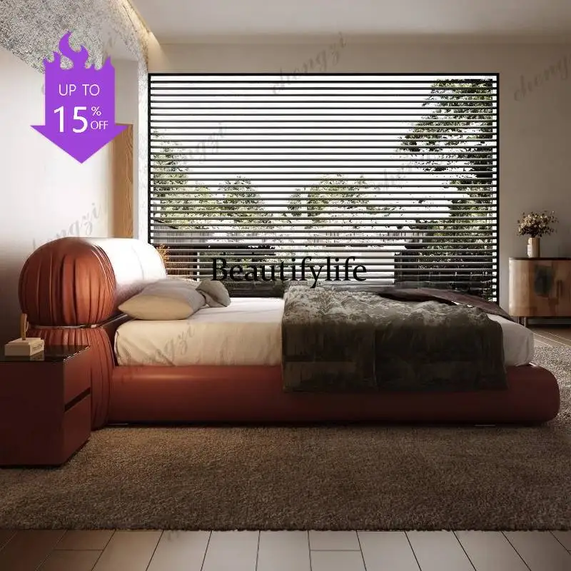 51 European Heavy Double Bed Couples Elegant Normal Storage Adults Double Bed Luxury Floating Metal Cama Casal Furniture For Hom